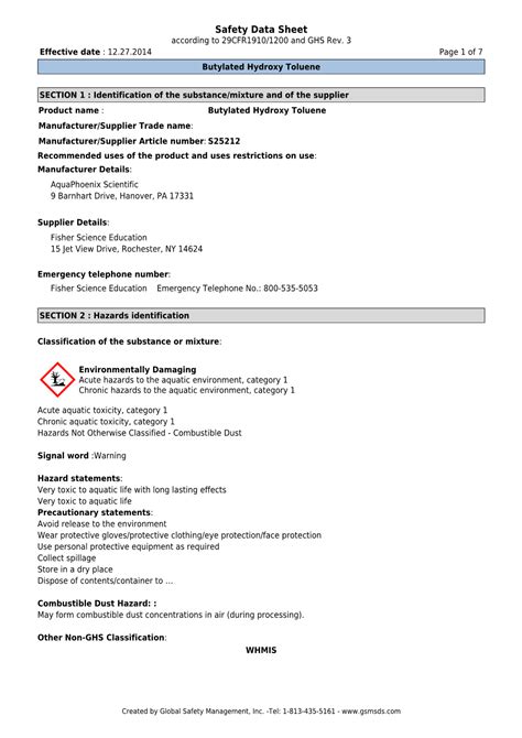 Safety Data Sheet according to GHS .